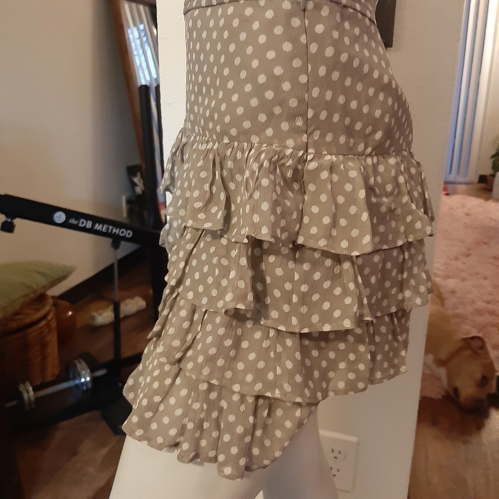 SILK! 100% SILK INC Ruffle Mini Skirt Size 0P Taupe